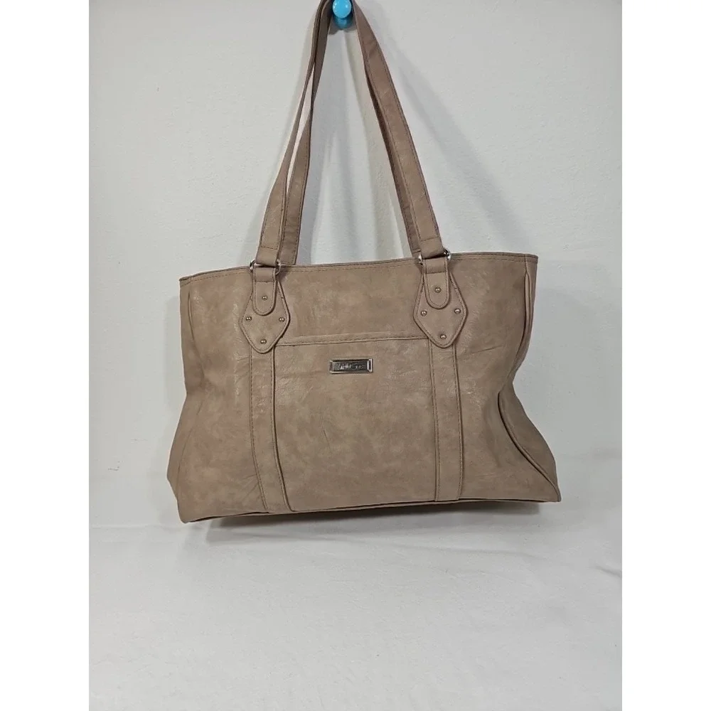 MultiSac Large Taupe Faux Leather Career Shoulder Tote w/ Laptop Zip Sleeve